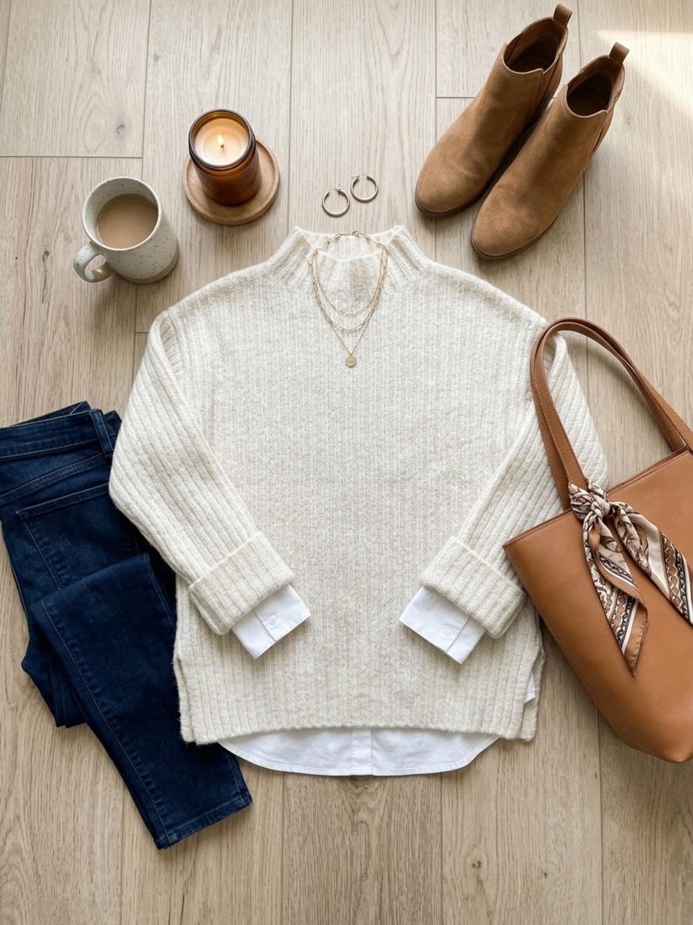 Old Navy Ivory Pearl Ribbed Mock Neck Tunic Sweater - Size Small